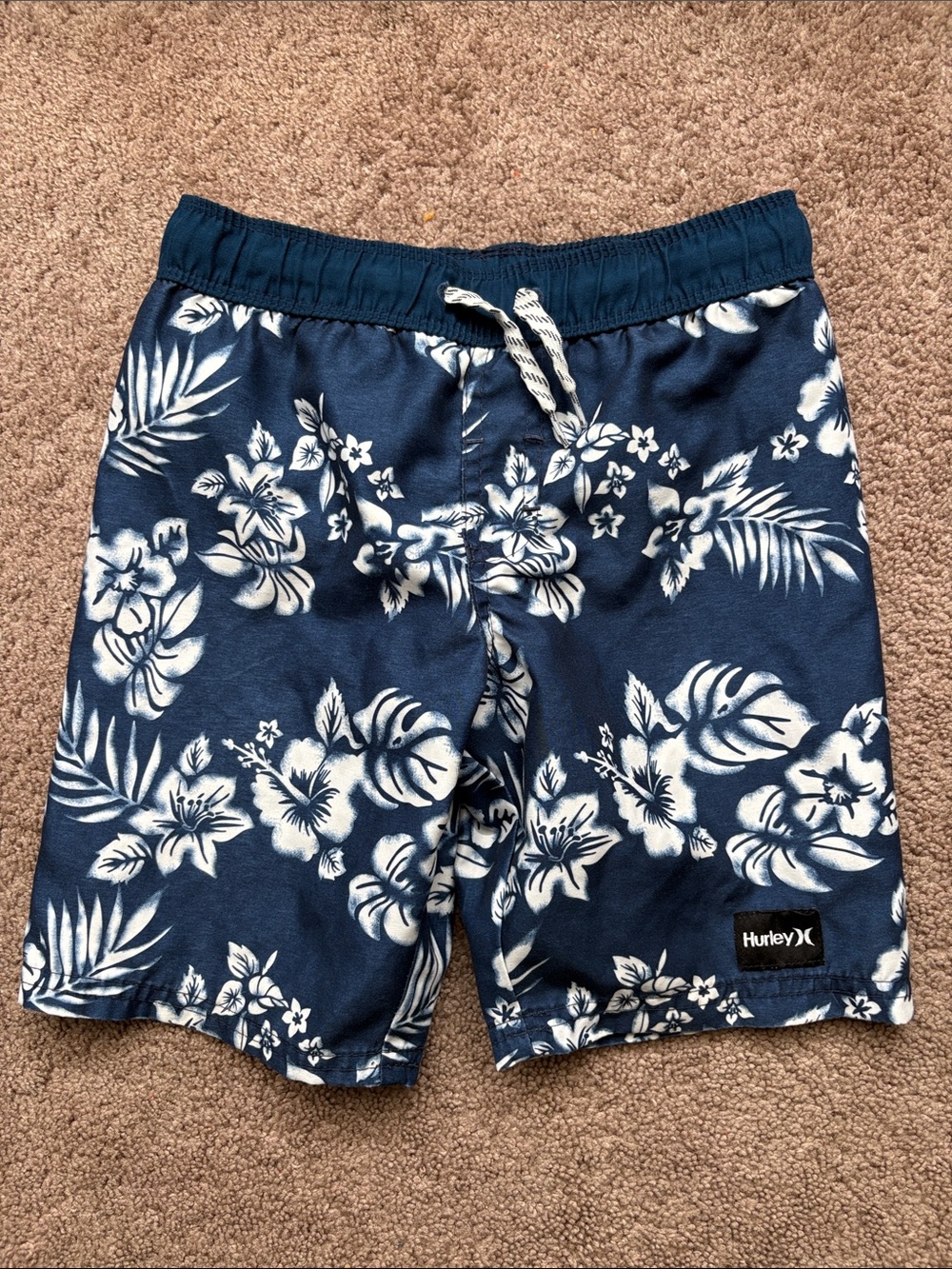 Kids Hurley Navy and White Floral Swim Trunks